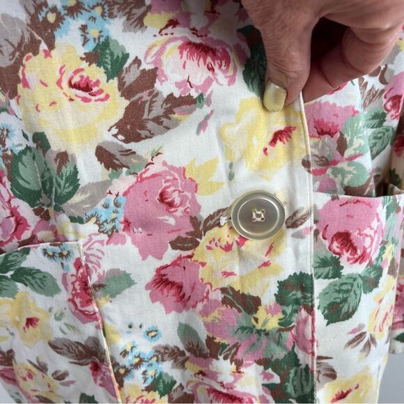 Vintage 80s Peabody House Floral Rose Print Blazer Jacket Pastel Longline Medium - Picture 7 of 10